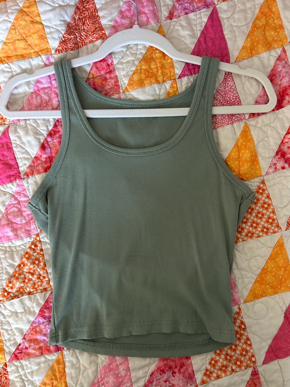 Ribbed Scoop Tank Top Sage Green
